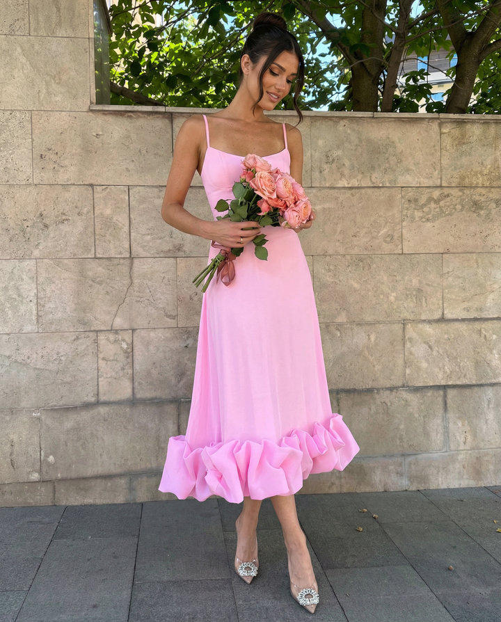 Reagan | Flounce Bustier Midi Dress with Corset Bodice