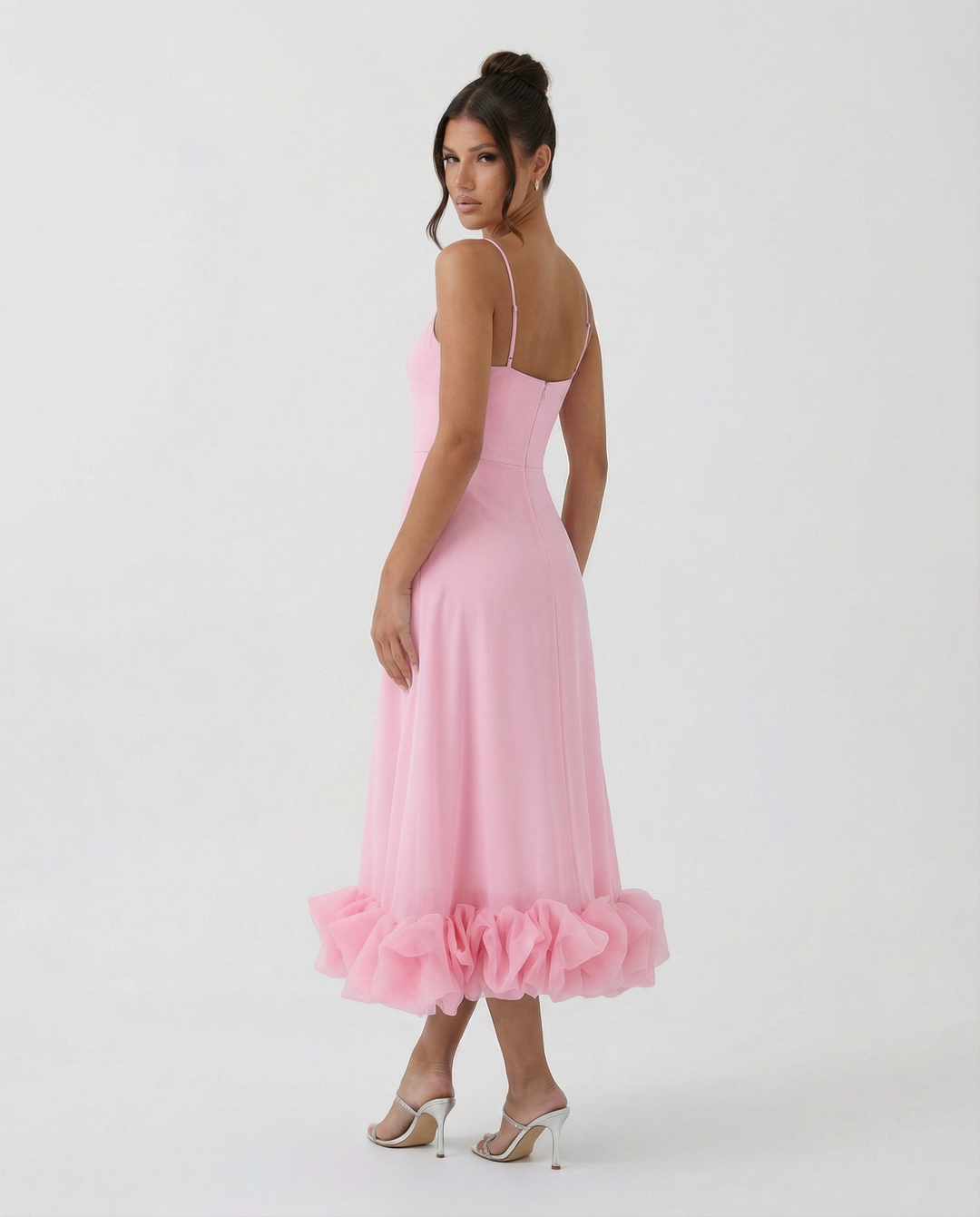 Reagan | Flounce Bustier Midi Dress with Corset Bodice