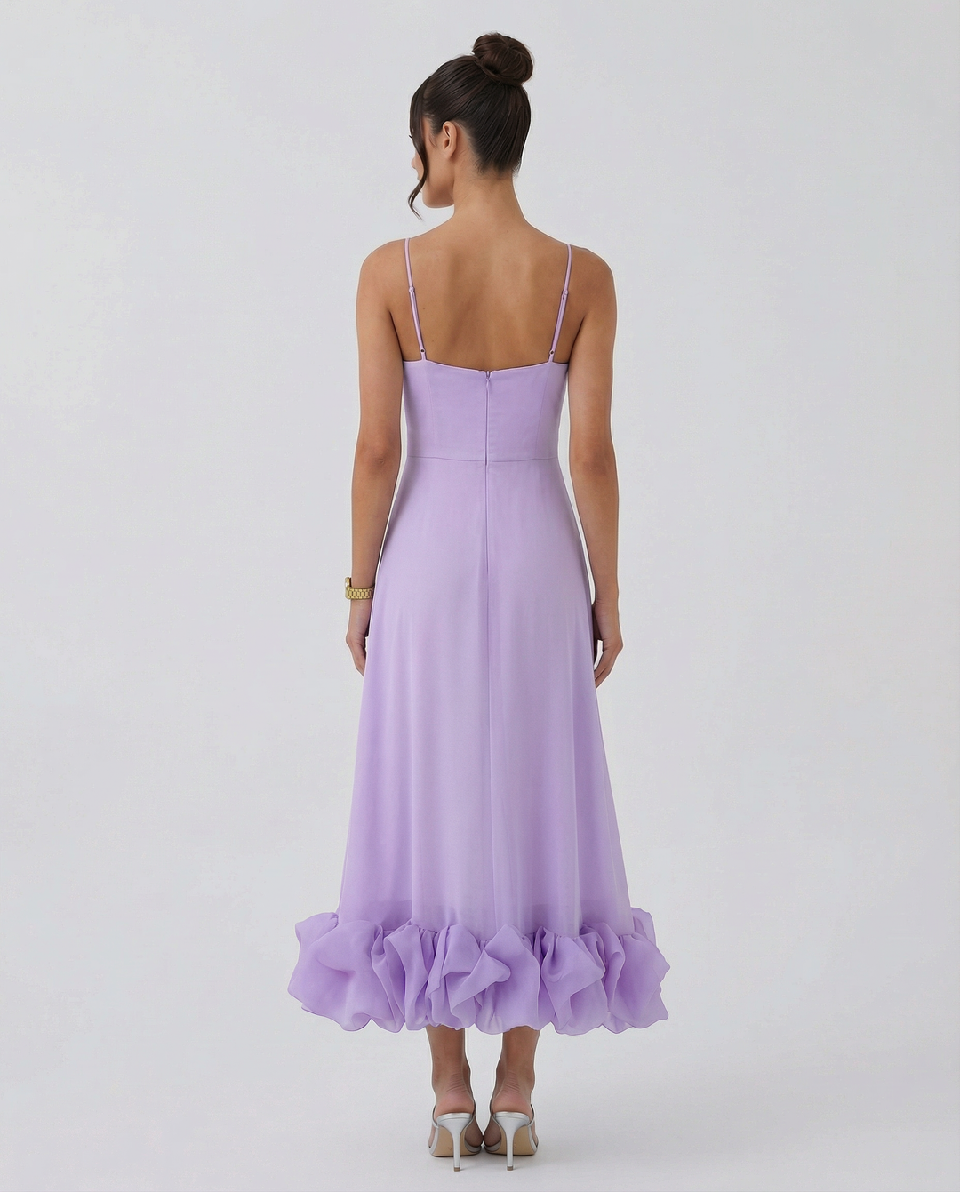 Reagan | Flounce Bustier Midi Dress with Corset Bodice