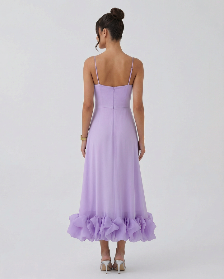 Reagan | Flounce Bustier Midi Dress with Corset Bodice