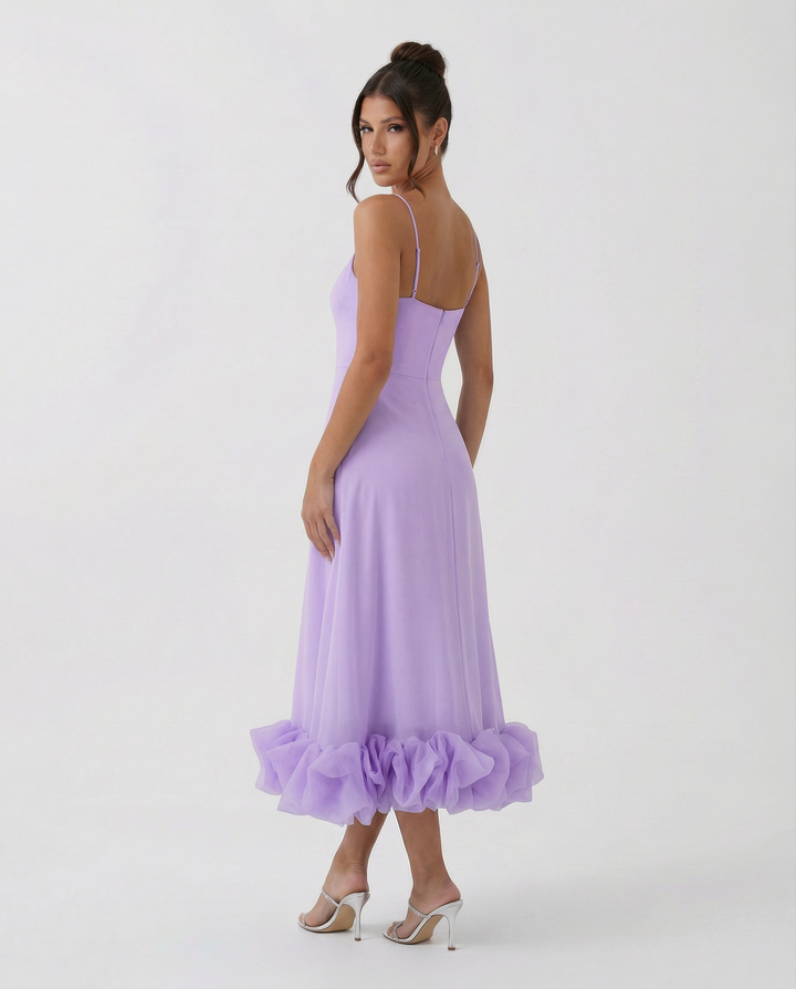 Reagan | Flounce Bustier Midi Dress with Corset Bodice