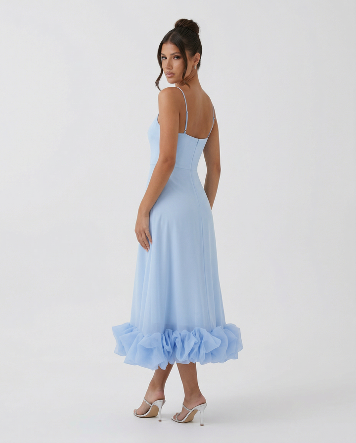 Reagan | Flounce Bustier Midi Dress with Corset Bodice