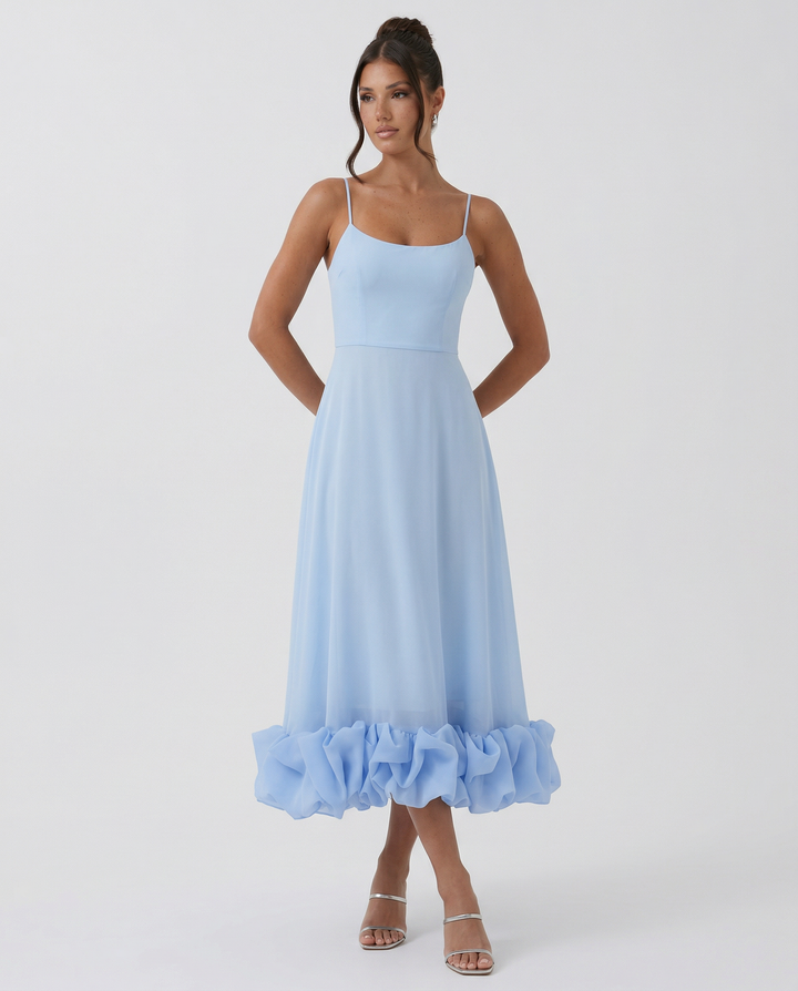 Reagan | Flounce Bustier Midi Dress with Corset Bodice