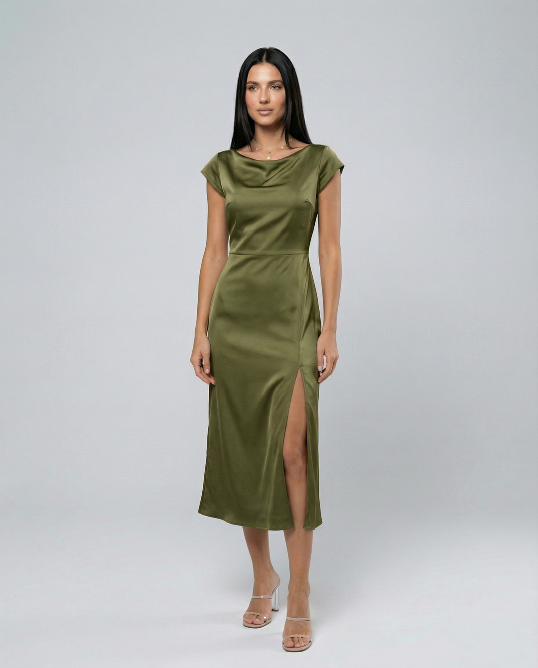 Jaime | Satin Midi Dress with Open Back Twist
