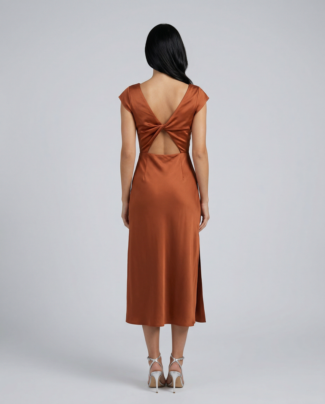 Jaime | Satin Midi Dress with Open Back Twist