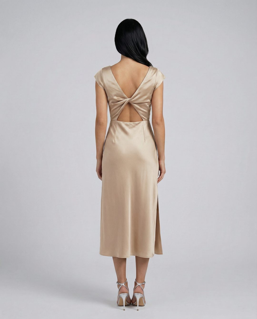 Jaime | Satin Midi Dress with Open Back Twist