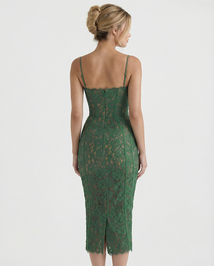 Joelle | Forest Lace Midi Dress with Corset Bodice
