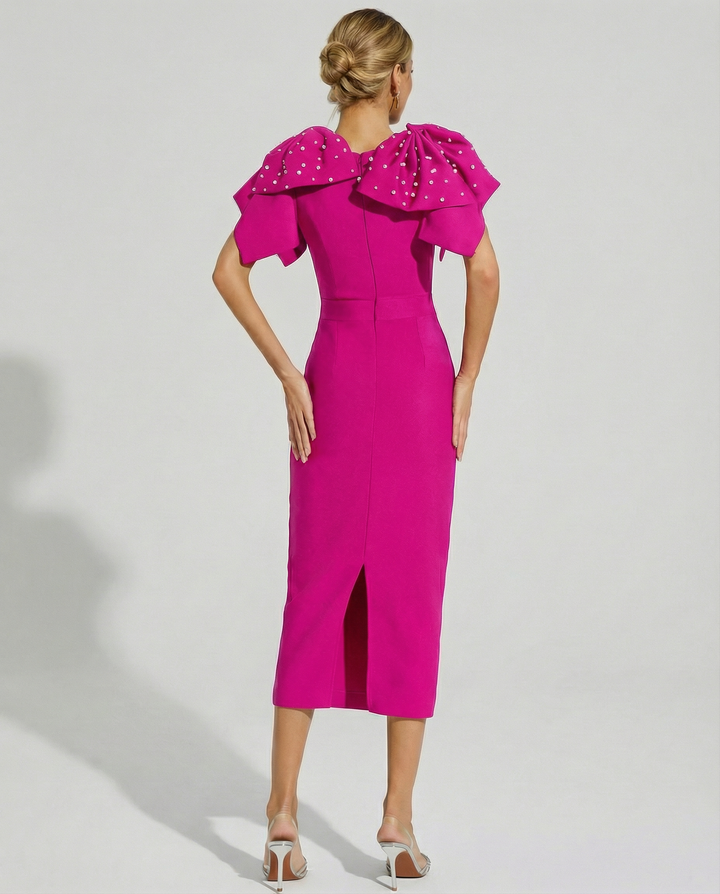 Cathy | Midi Dress with Embellished Shoulder Detail