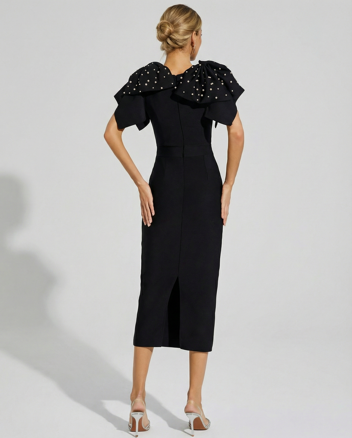 Cathy | Midi Dress with Embellished Shoulder Detail