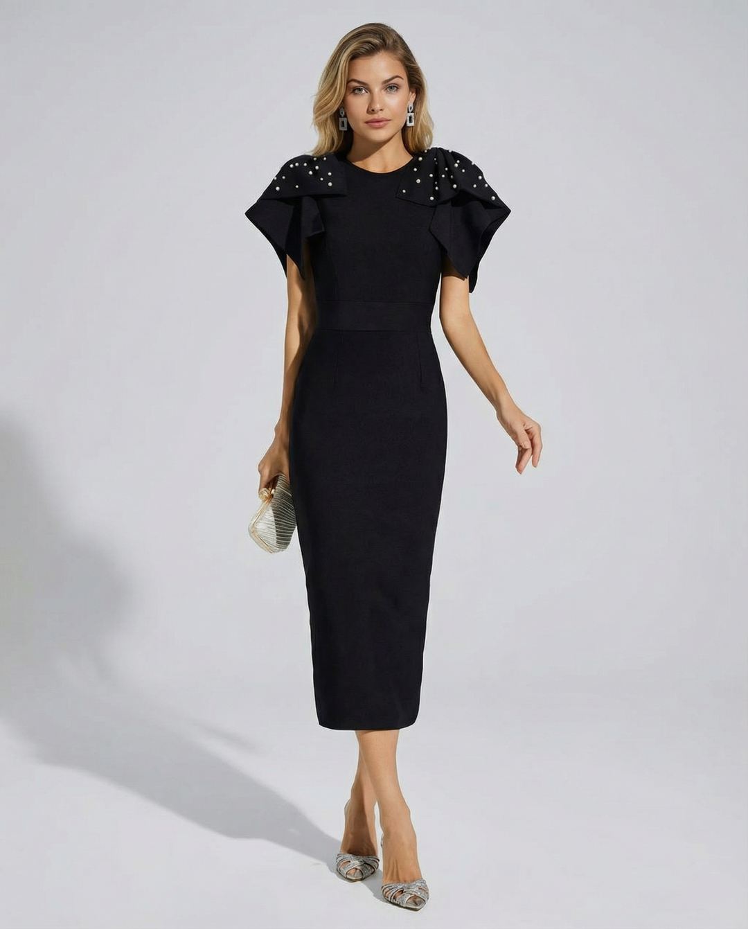 Cathy | Midi Dress with Embellished Shoulder Detail
