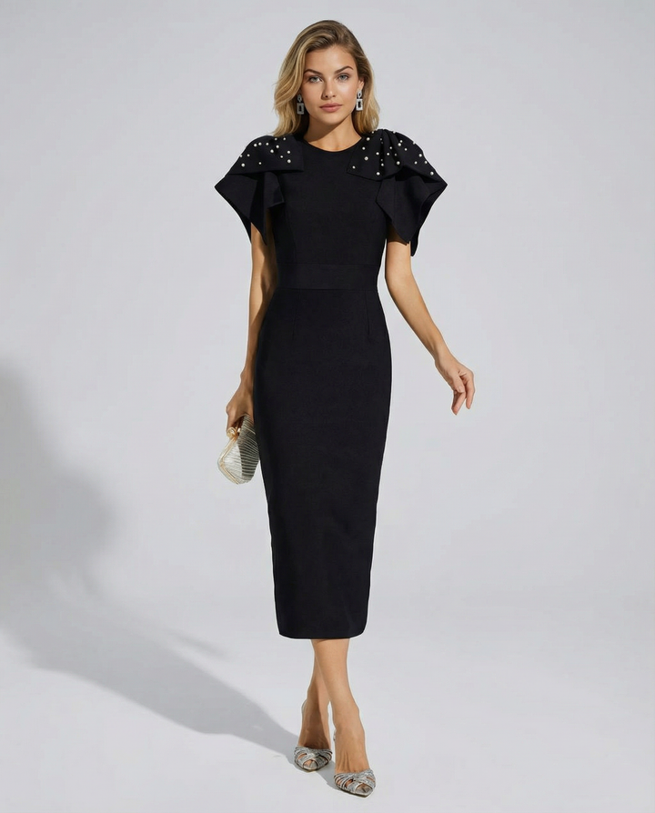 Cathy | Midi Dress with Embellished Shoulder Detail