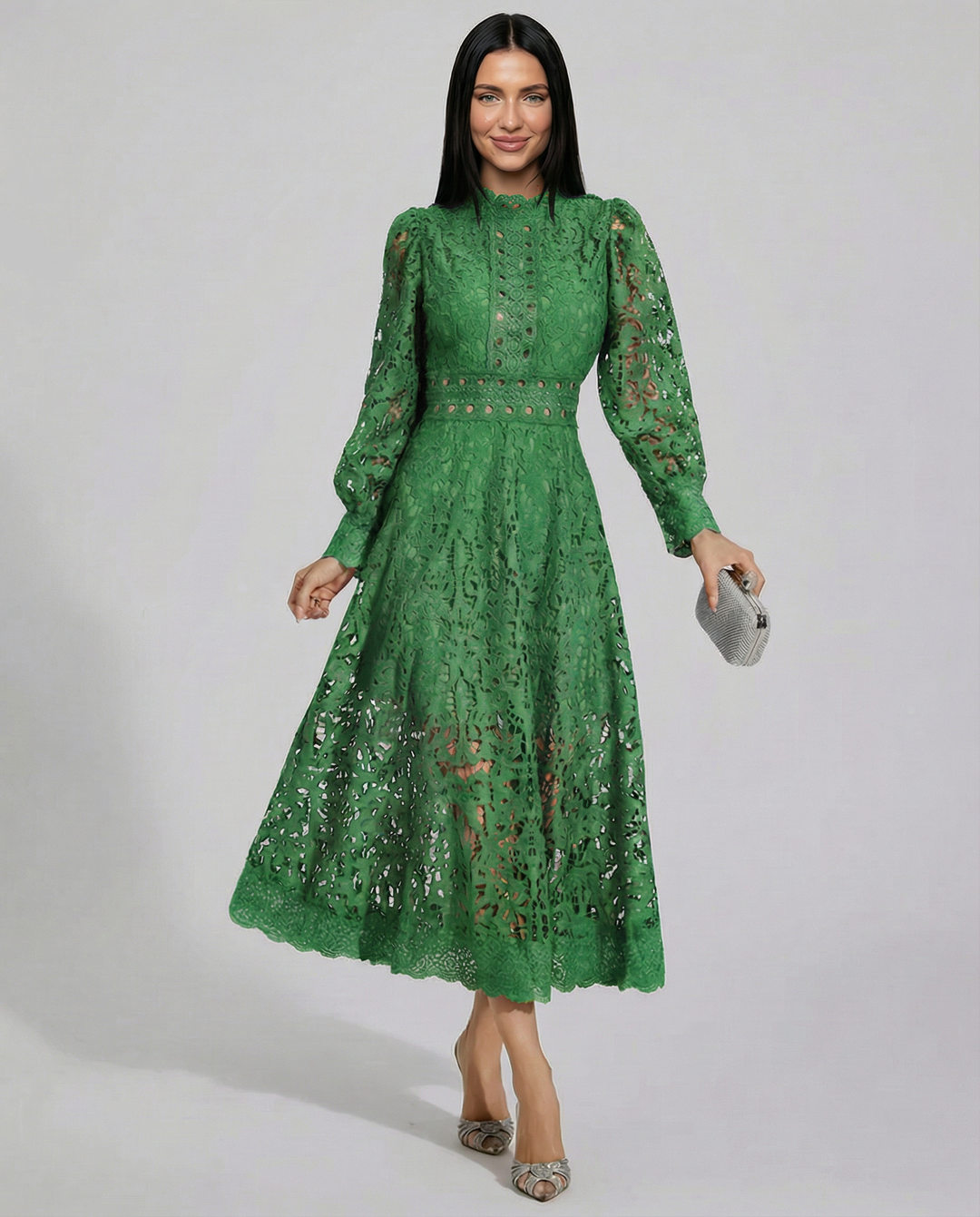 Ada | Midi Dress with Long Sleeves and Lace Detail
