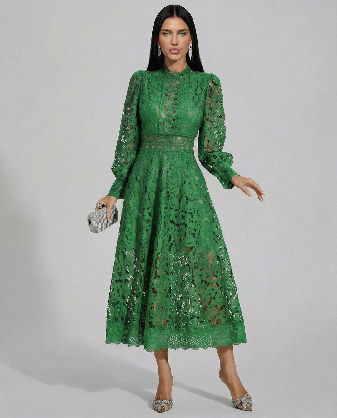 Ada | Midi Dress with Long Sleeves and Lace Detail