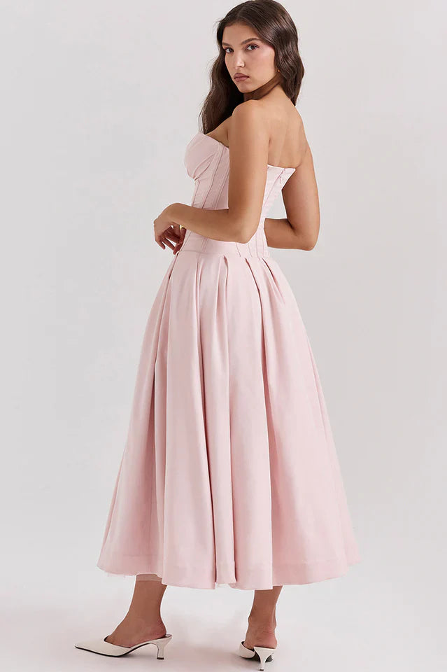 Irma | Strapless Midi Dress with Structured Bodice