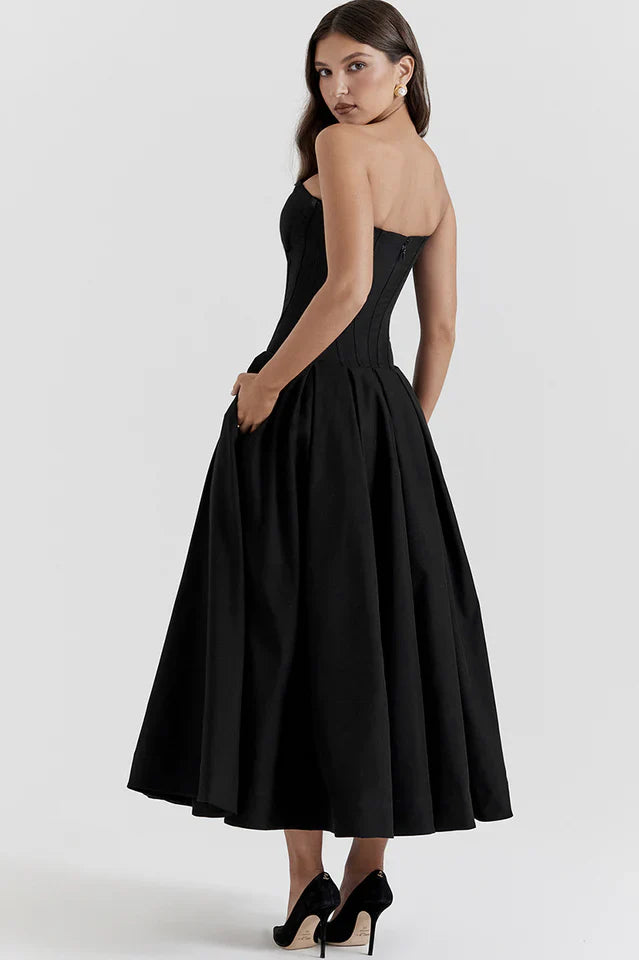 Irma | Strapless Midi Dress with Structured Bodice