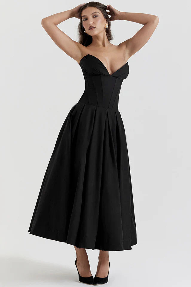 Irma | Strapless Midi Dress with Structured Bodice