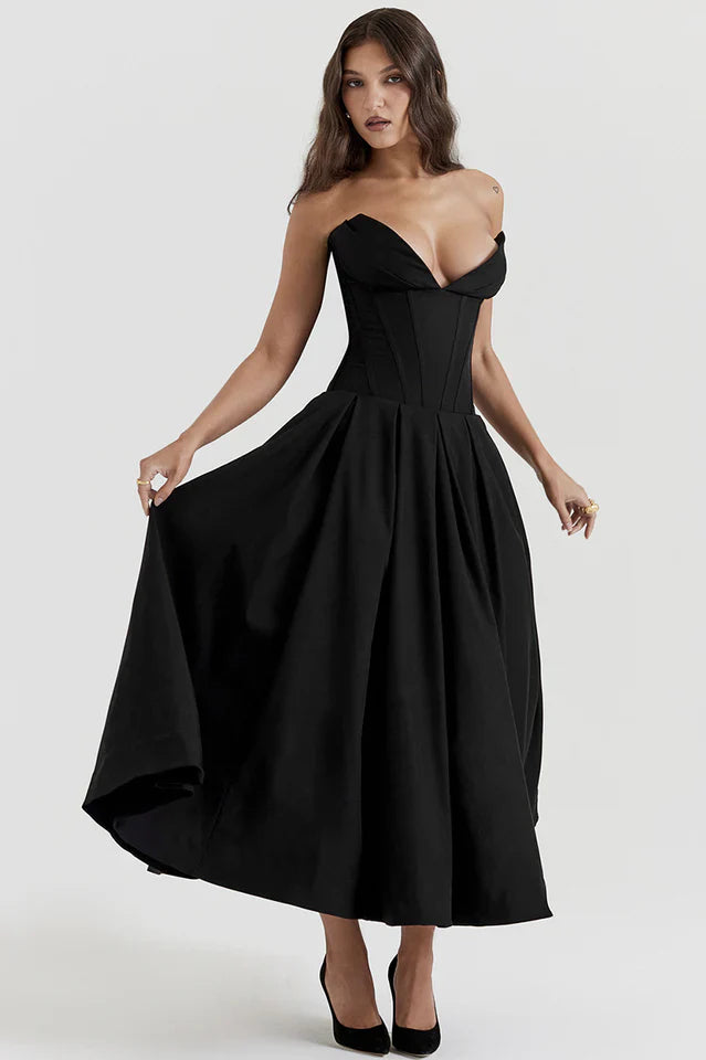 Irma | Strapless Midi Dress with Structured Bodice