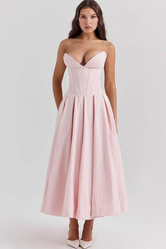 Irma | Strapless Midi Dress with Structured Bodice