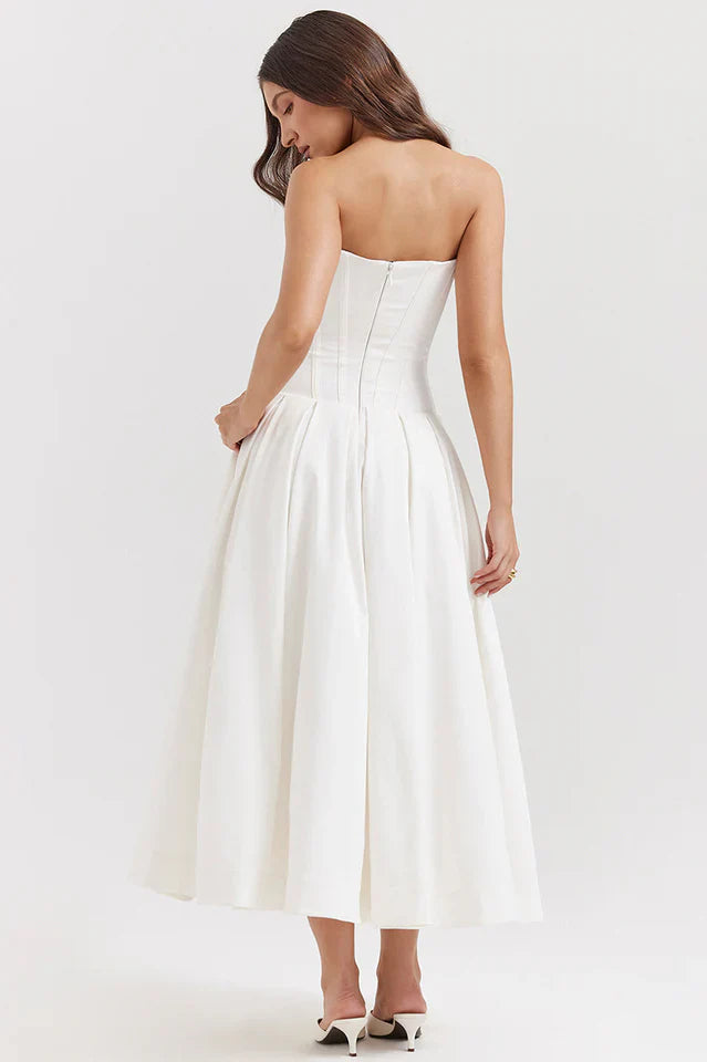 Irma | Strapless Midi Dress with Structured Bodice