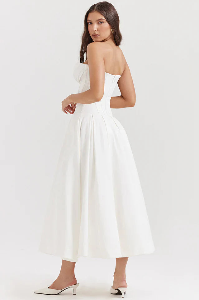 Irma | Strapless Midi Dress with Structured Bodice