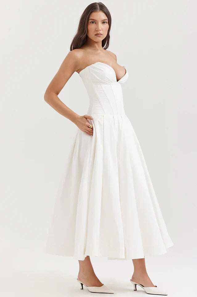 Irma | Strapless Midi Dress with Structured Bodice