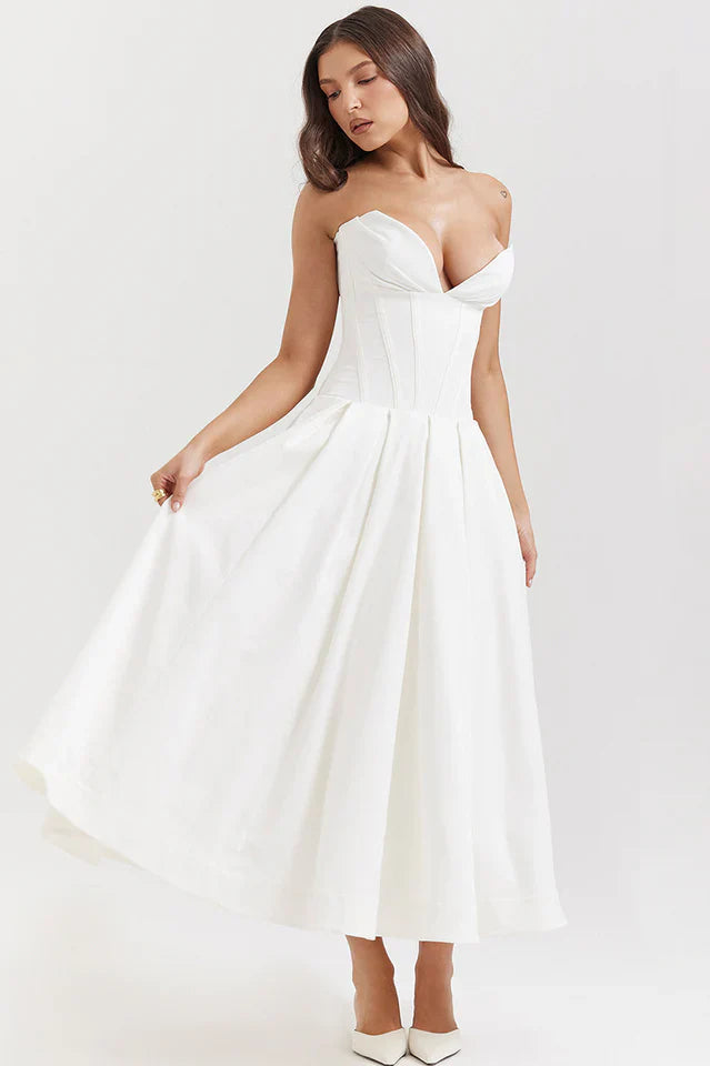 Irma | Strapless Midi Dress with Structured Bodice