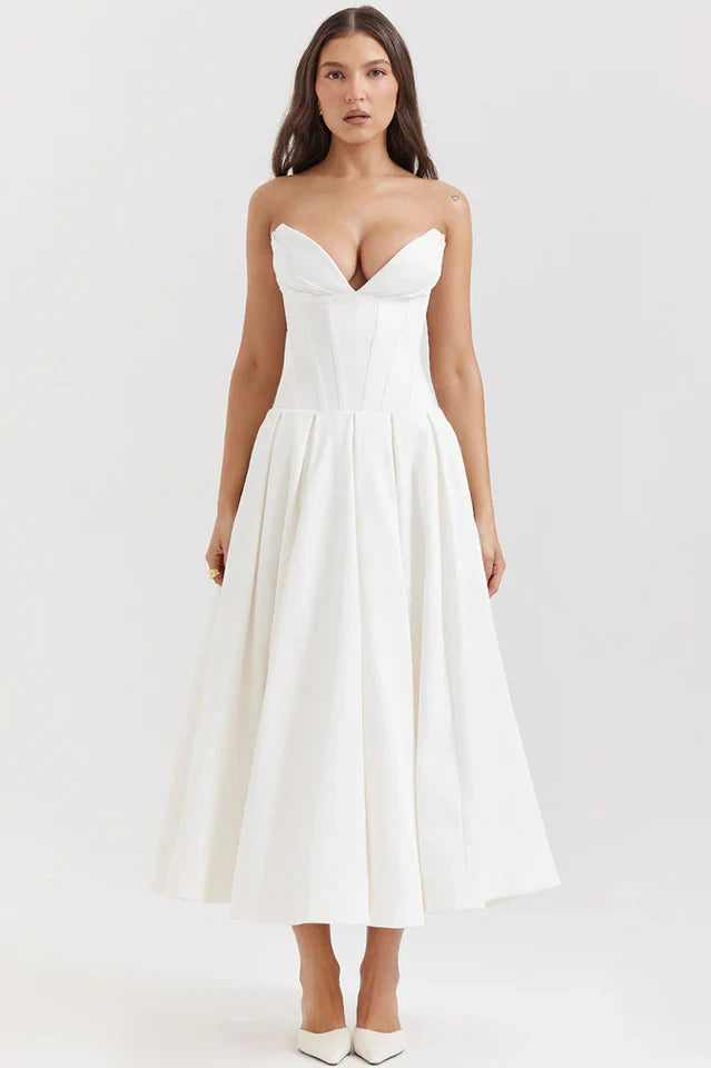 Irma | Strapless Midi Dress with Structured Bodice