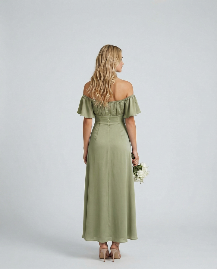Louisa | Off Shoulder Midi Dress with Ruffle Sleeves