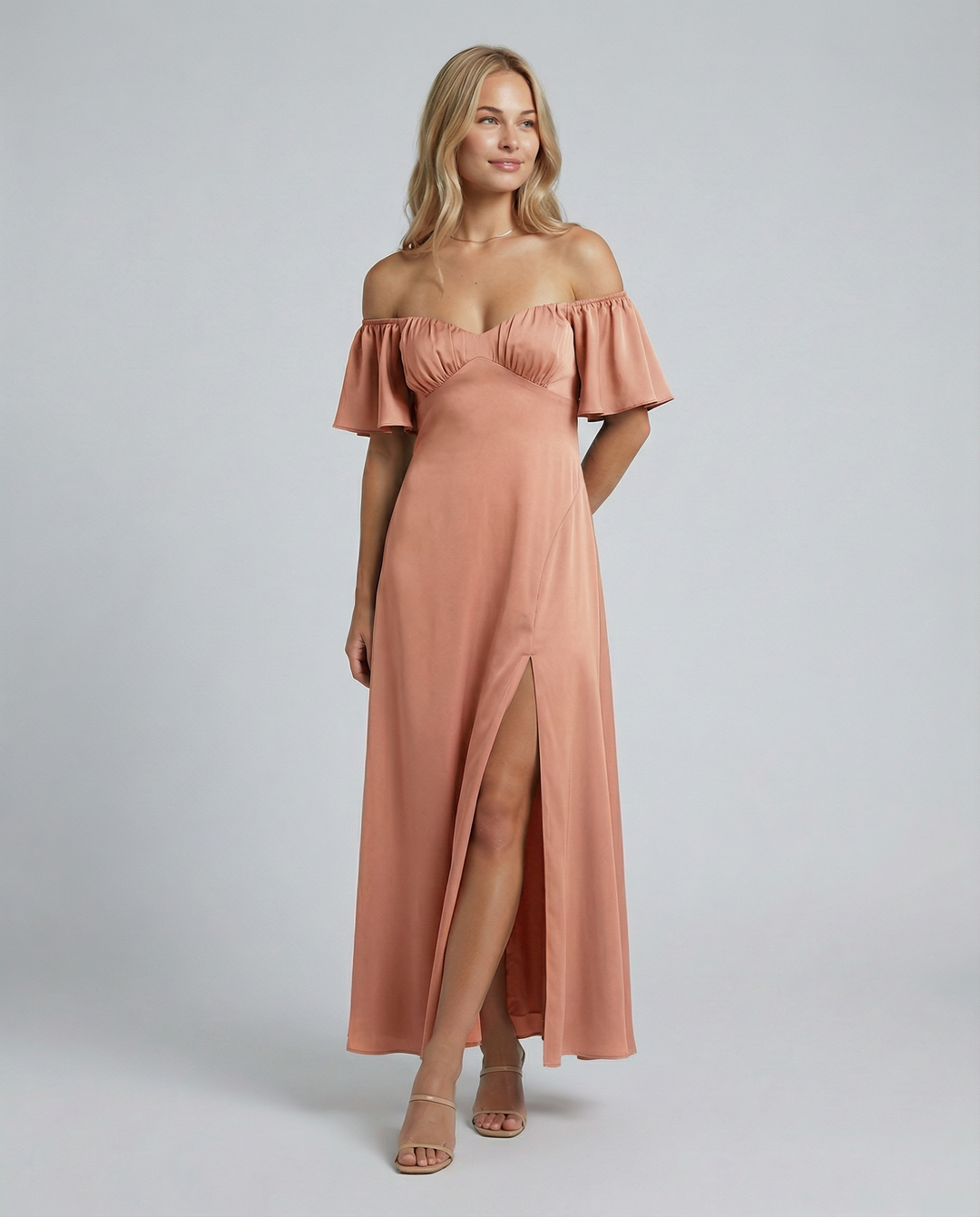 Louisa | Off Shoulder Midi Dress with Ruffle Sleeves