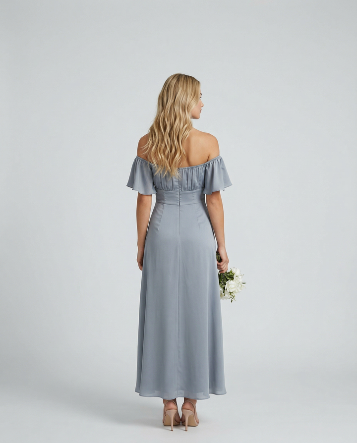 Louisa | Off Shoulder Midi Dress with Ruffle Sleeves
