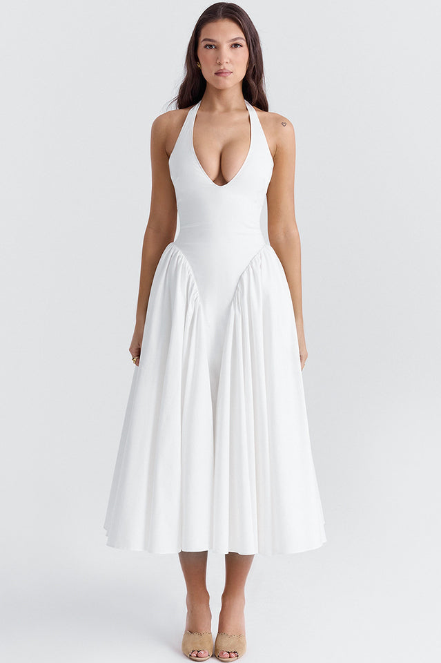 Marilyn | Halter Midi Sundress with Open Back