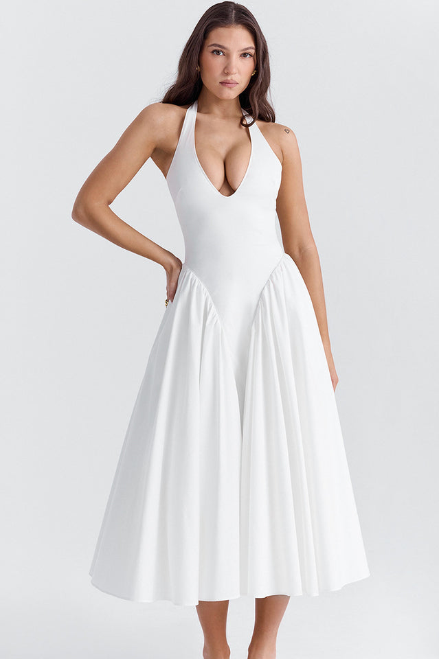 Marilyn | Halter Midi Sundress with Open Back