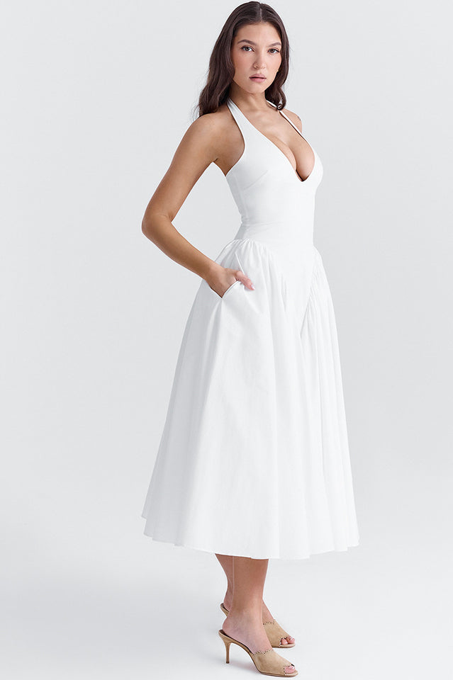 Marilyn | Halter Midi Sundress with Open Back