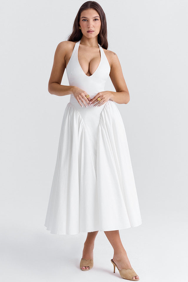 Marilyn | Halter Midi Sundress with Open Back