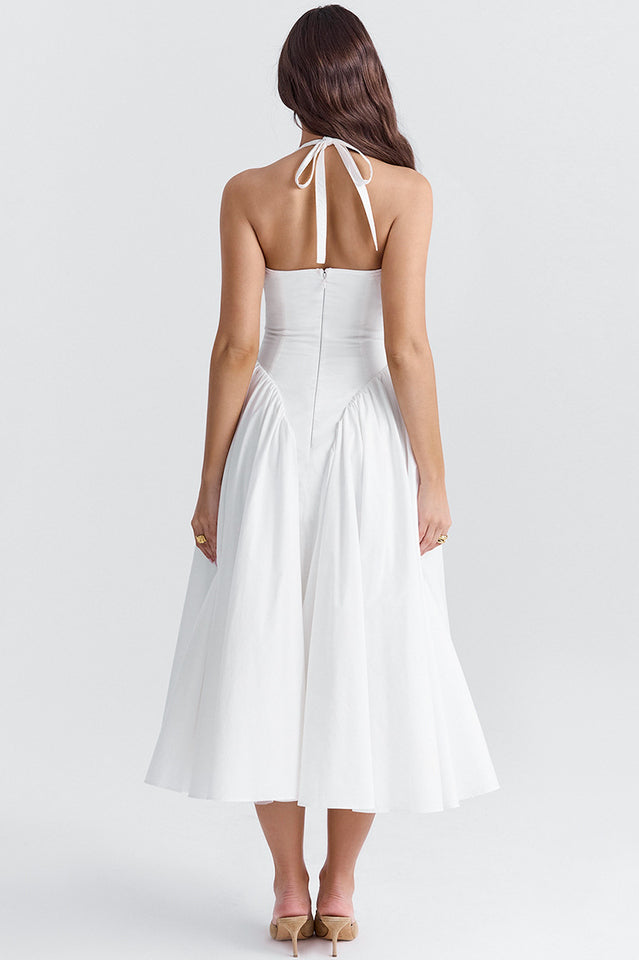 Marilyn | Halter Midi Sundress with Open Back