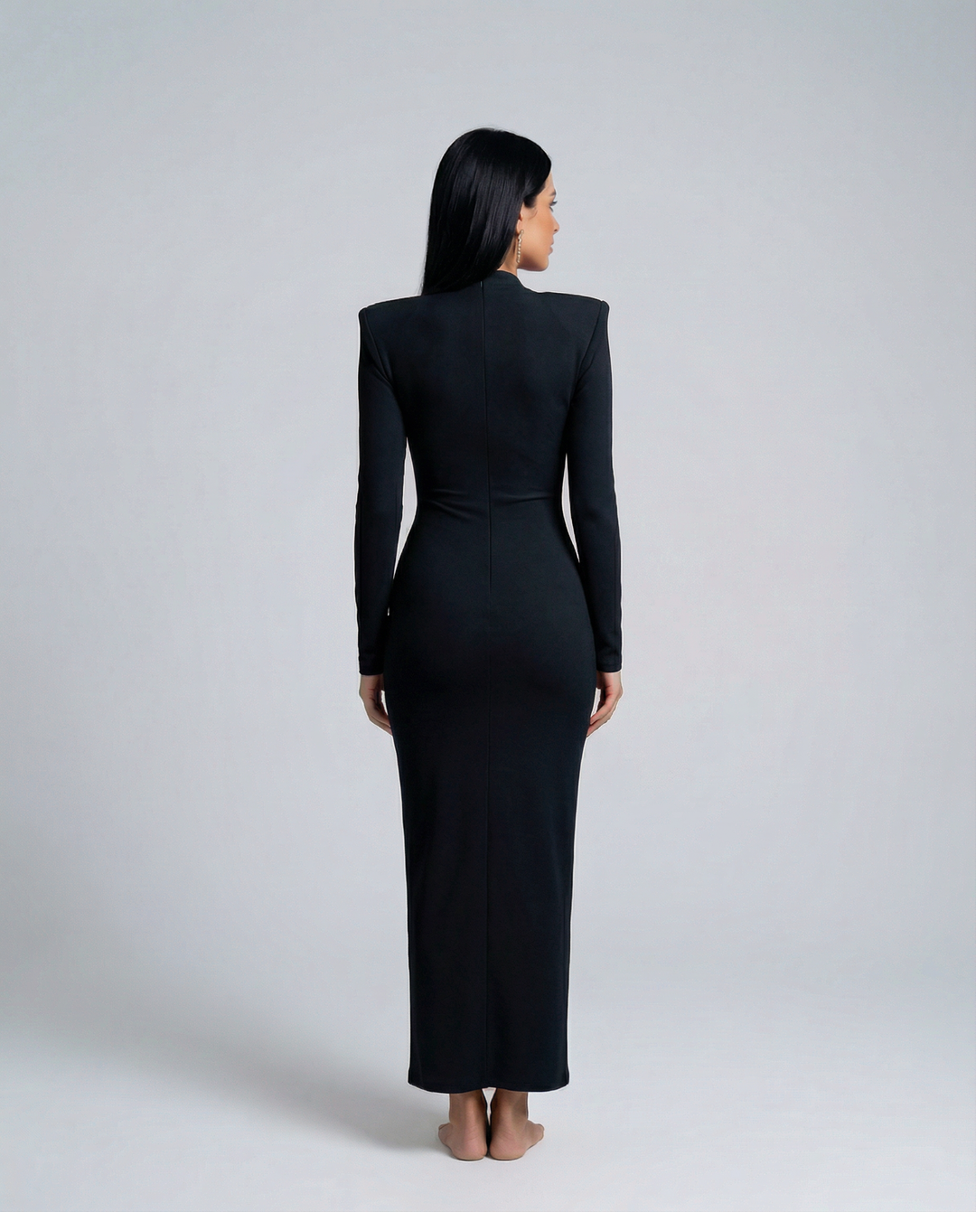 Rose | Long Sleeve Midi Dress with Front Knot Detail