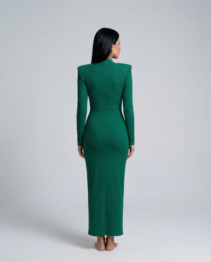 Rose | Long Sleeve Midi Dress with Front Knot Detail