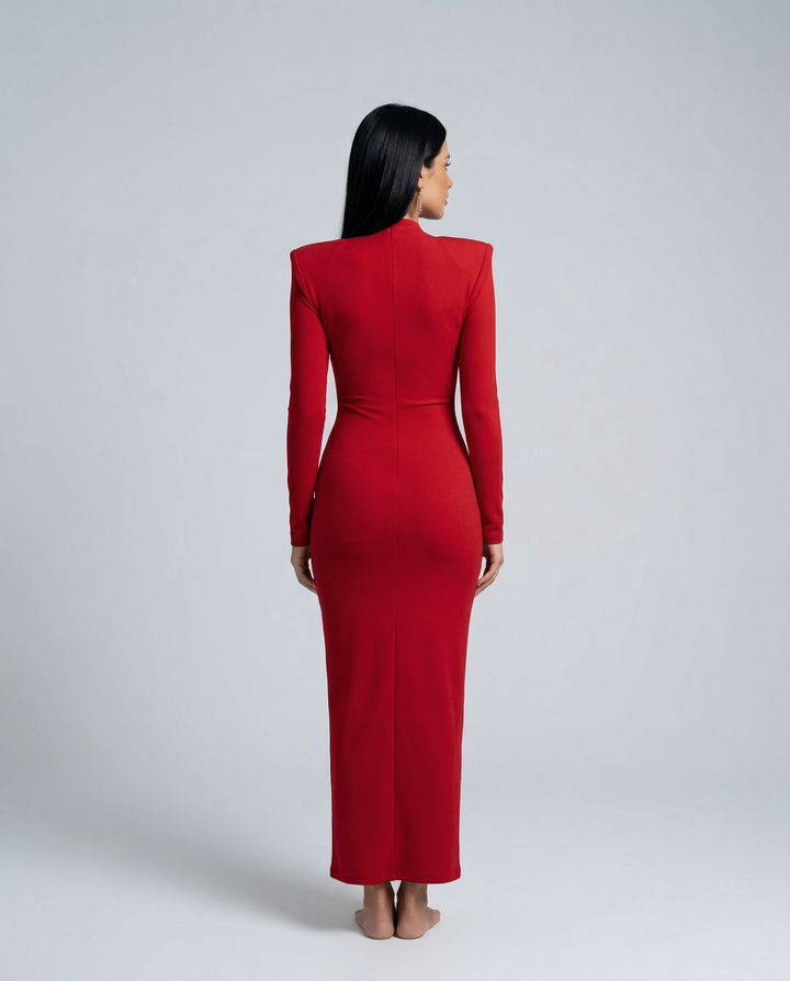 Rose | Long Sleeve Midi Dress with Front Knot Detail