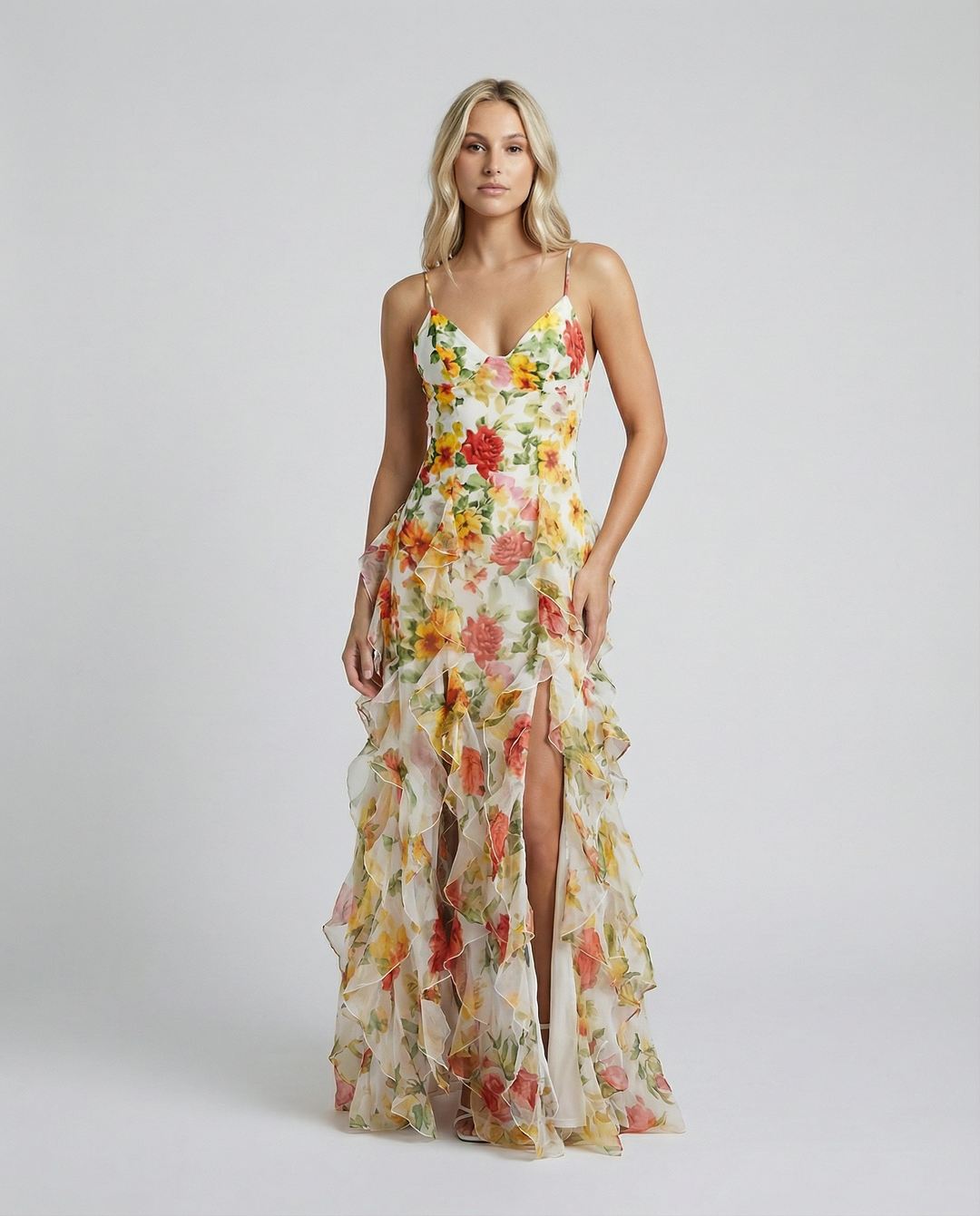 Bella | Ruffled Floral Print Maxi Dress