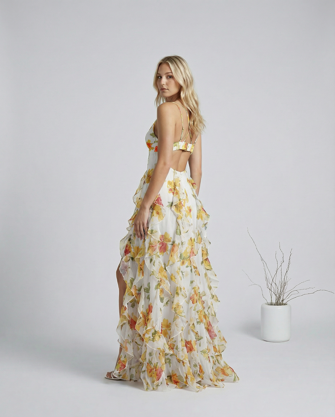 Bella | Ruffled Floral Print Maxi Dress
