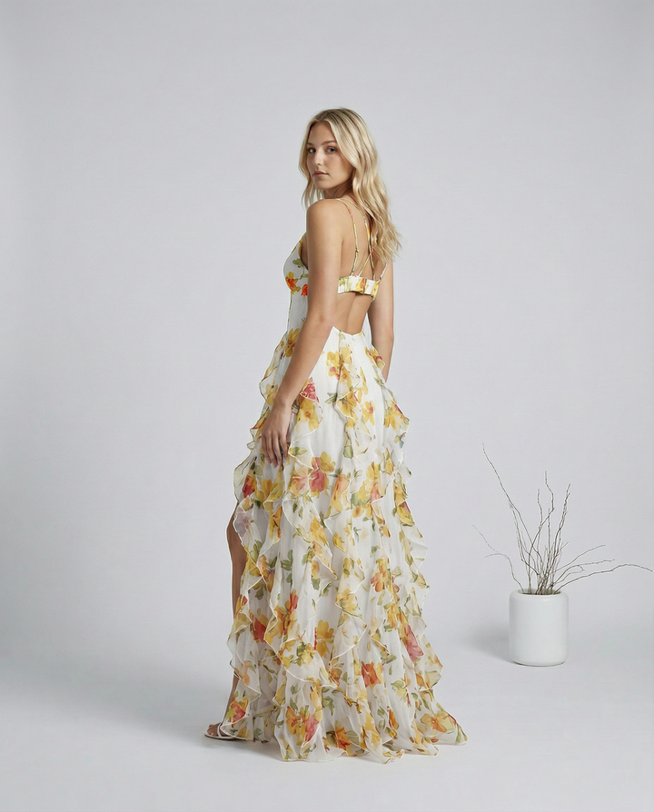 Bella | Ruffled Floral Print Maxi Dress