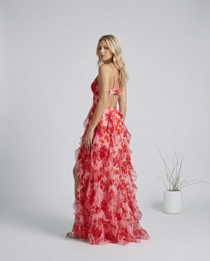 Bella | Ruffled Floral Print Maxi Dress