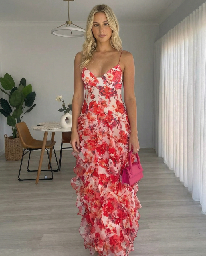 Bella | Ruffled Floral Print Maxi Dress