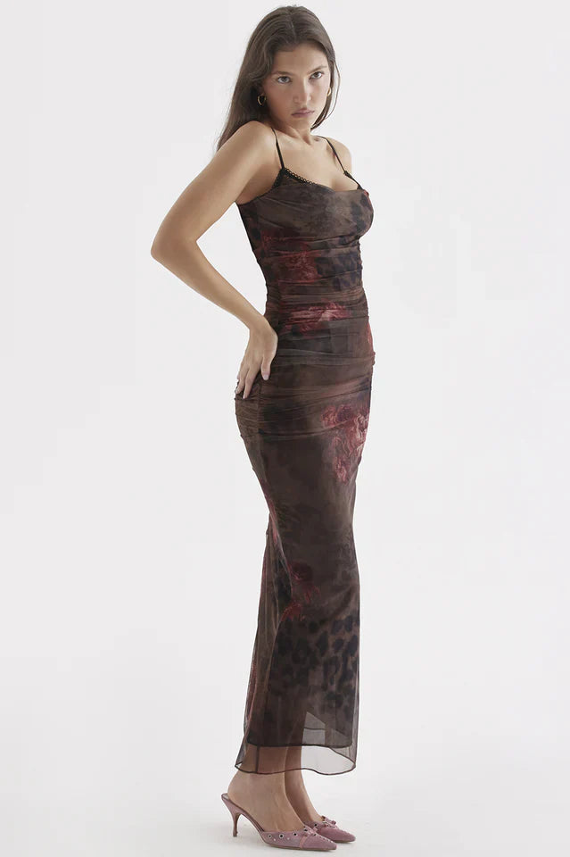 Alisha | Printed Midi Dress with Slim Straps