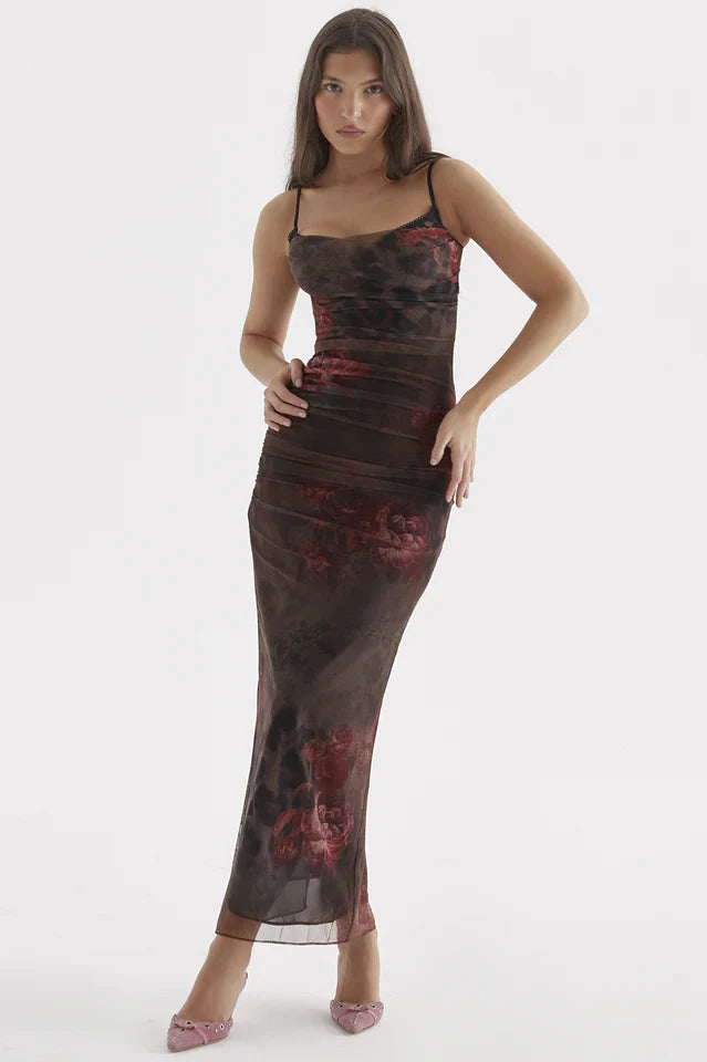 Alisha | Printed Midi Dress with Slim Straps
