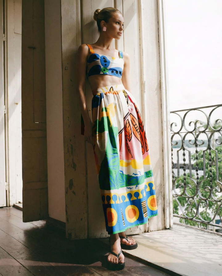 Aubrey | Printed Crop Top and Midi Skirt Set
