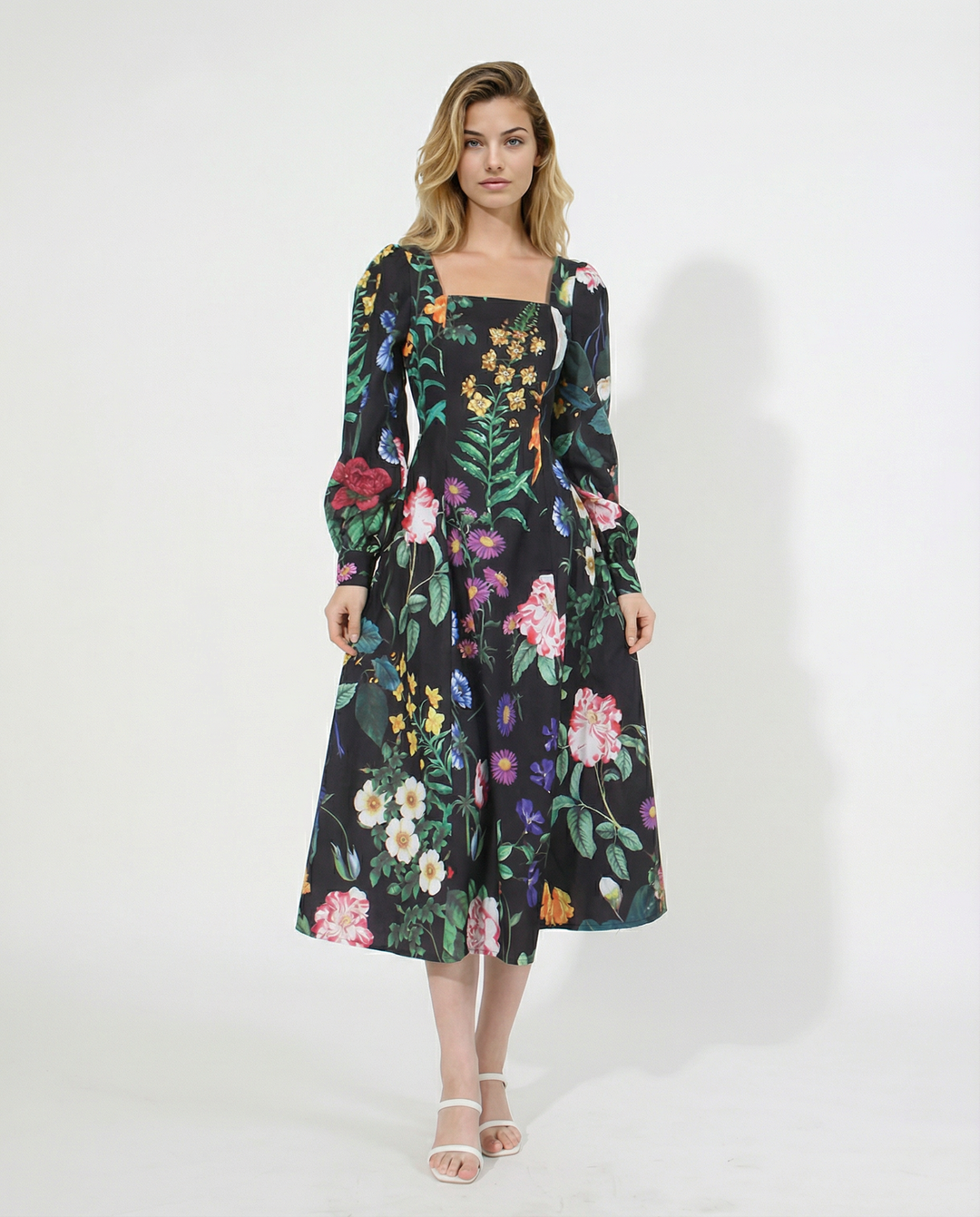 Joann | Midi Dress with Long Sleeves and Floral Print