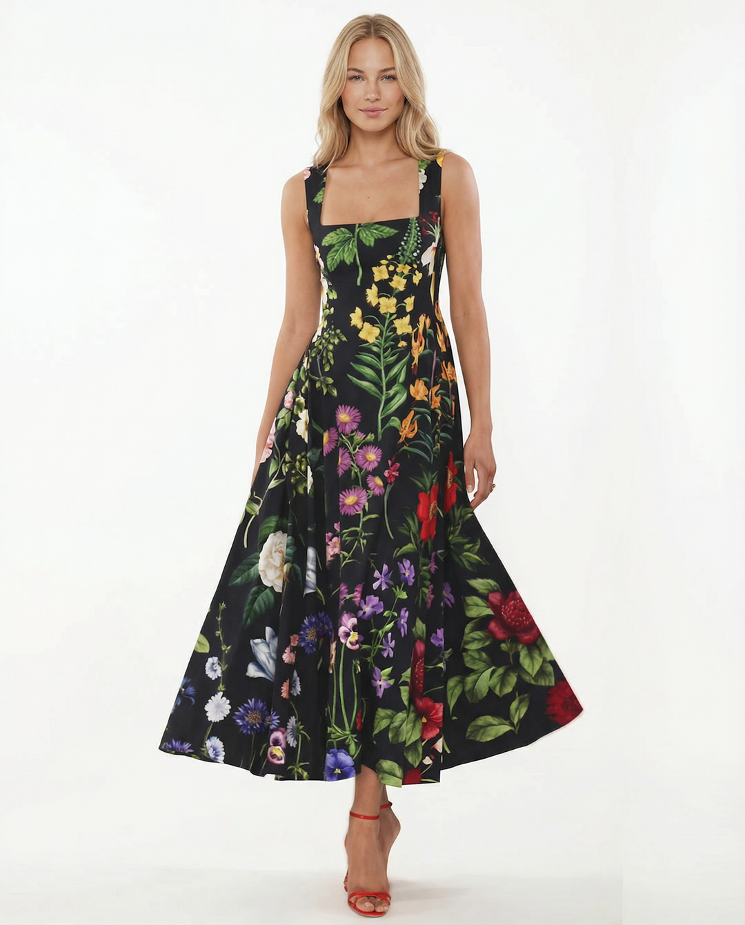Rachel | Midi Dress with Square Neck and Tie-Back