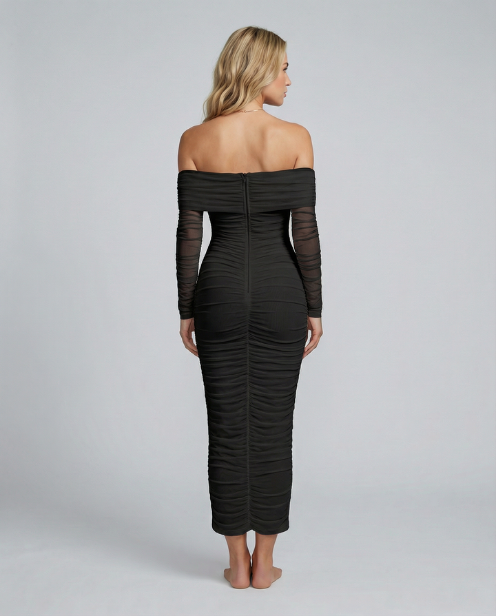 Hannah | Off Shoulder Ruched Midi Dress