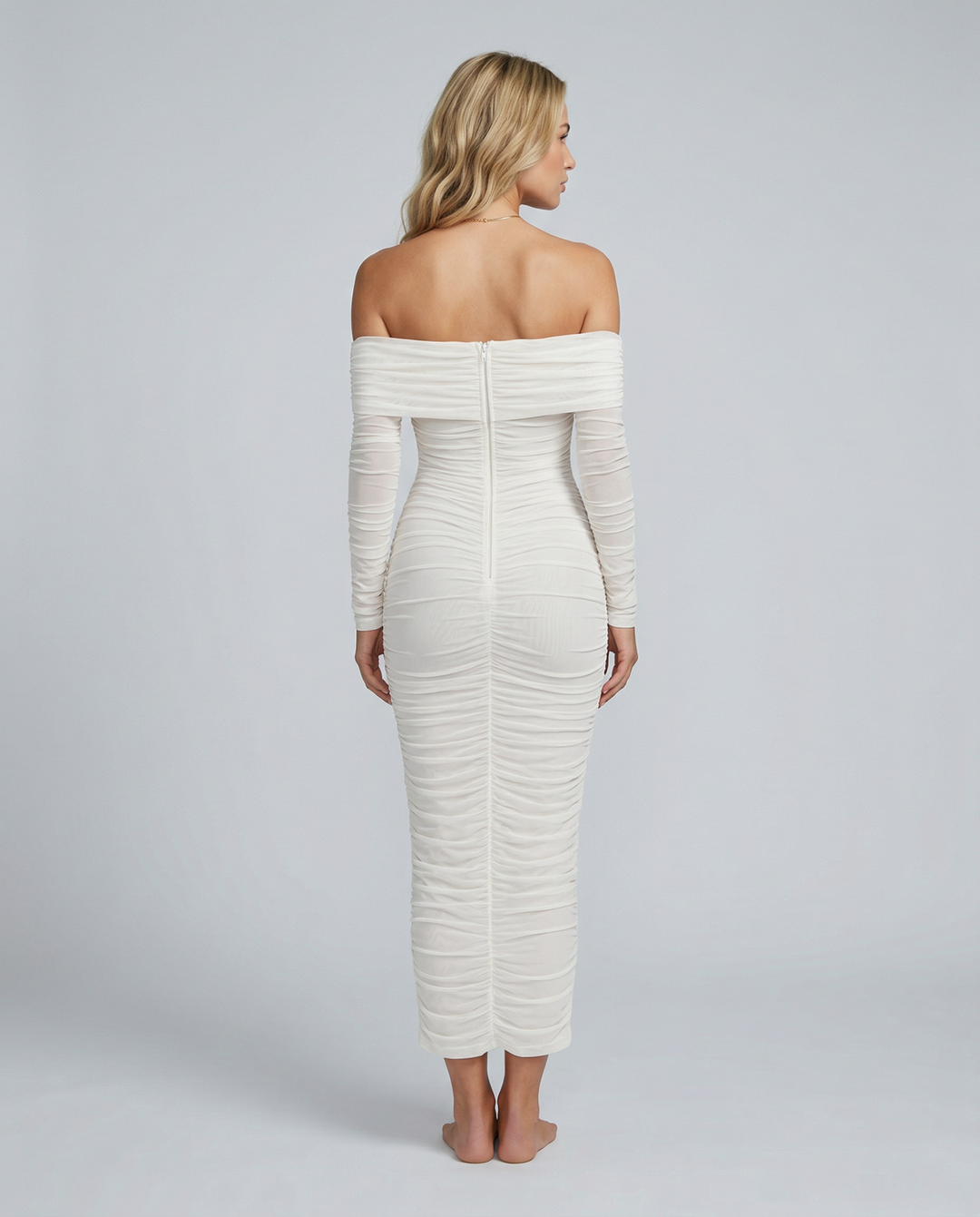 Hannah | Off Shoulder Ruched Midi Dress